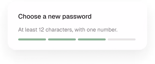 Choose a new password card with a password strength bar