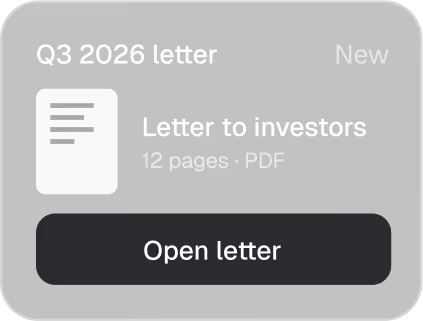 Q3 2026 investor letter card with an Open letter button