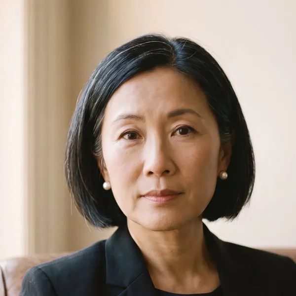 Portrait of a woman with a dark bob haircut